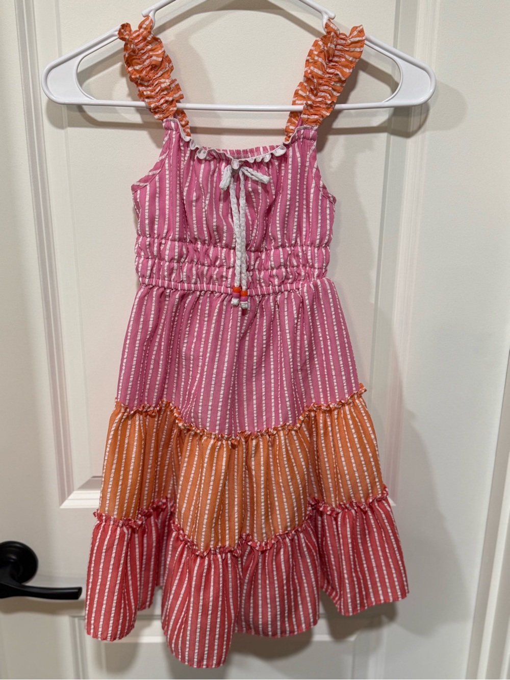 Jona Michelle Pink & Orange Striped Tiered Sundress